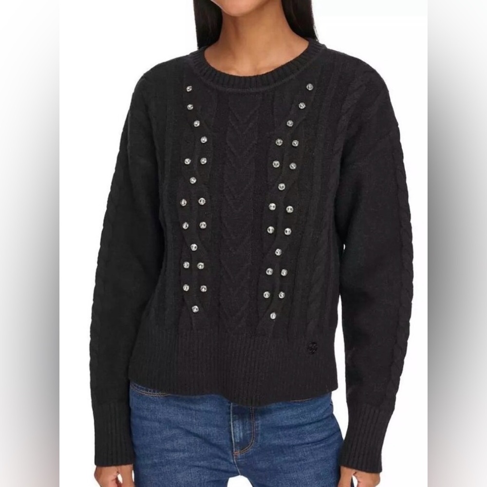 NWT Karl Lagerfeld Cable knit Sweater with rhinestone stones. Size XL.